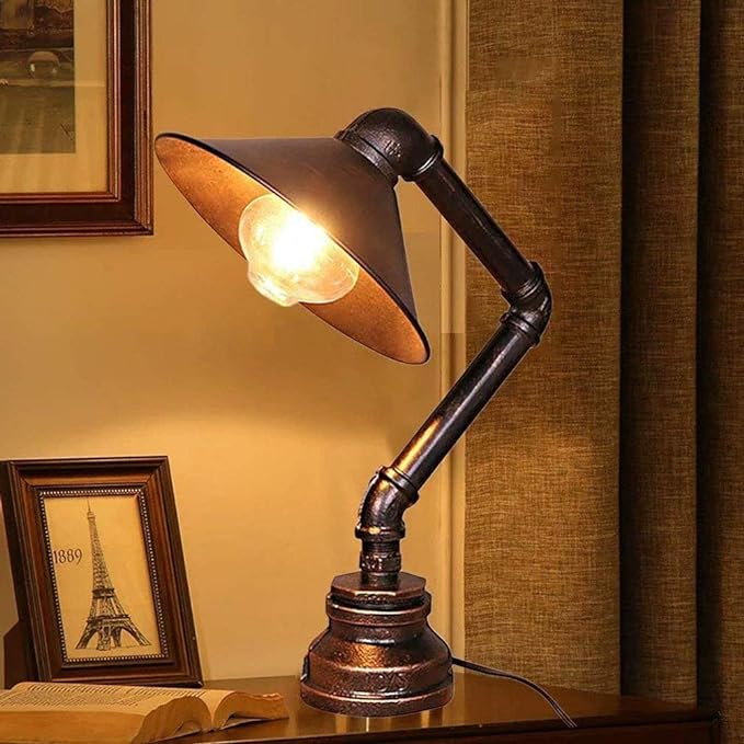 Lampa Biurkowa Industrialna — Rura Stalowa Vintage