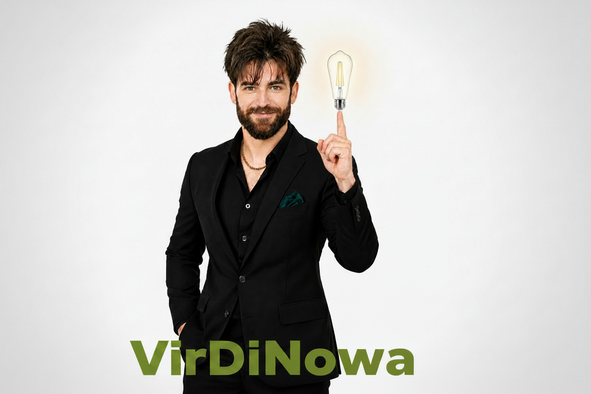 VirDi z żarówką i całym zielonym napisem VirDiNowa